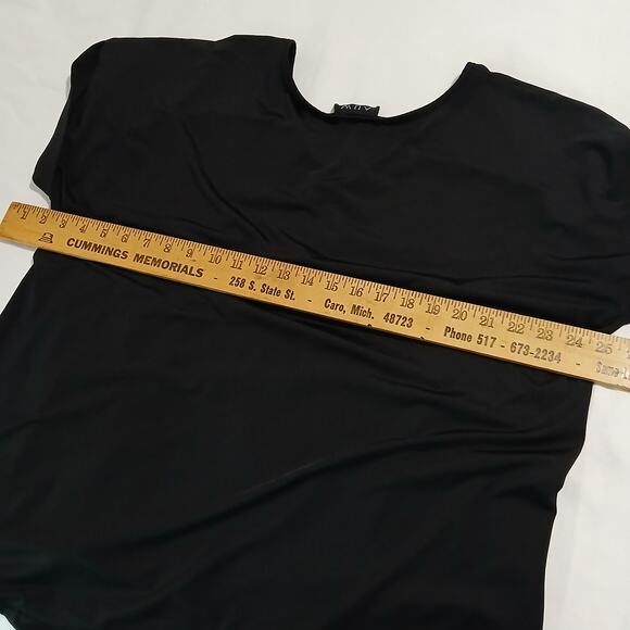 AUW short-sleeved blouse exposed zip-front accent pink/black/cream blocks - Picture 11 of 13